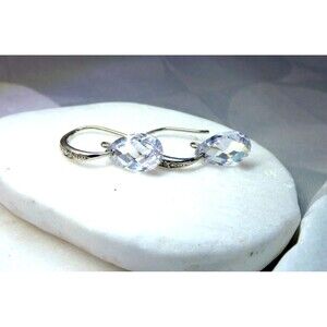 VTG 925  Sterling Silver Faceted Rock Crystal Quartz Drop Earrings